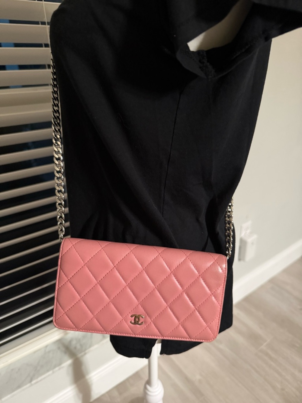 Chanel Pink Quilted Yen Wallet with Box Dust Bag and Cert of Authenticity